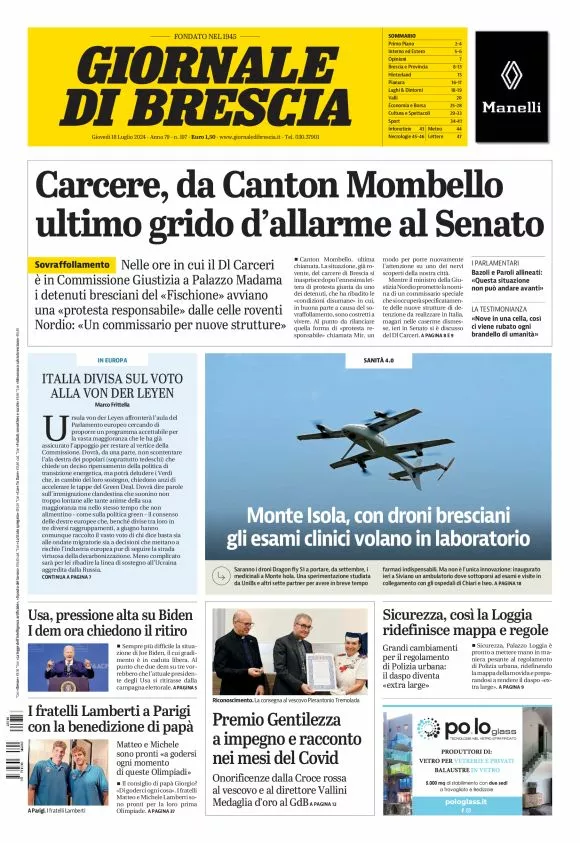 Prima-pagina-giornale di brescia-oggi-edizione-del-2024-07-18